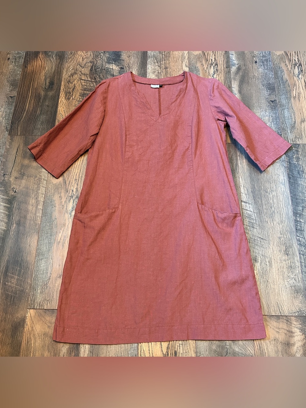 ~*~ Len OK Linen Shift Dress with Pockets Spice M ~*~